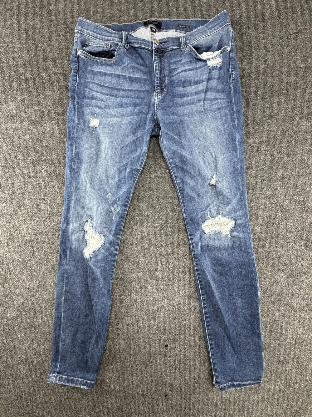 Judy Blue Jeans Womens 1XL Blue Wash Mid Rise Distressed Skinny Stretch Denim